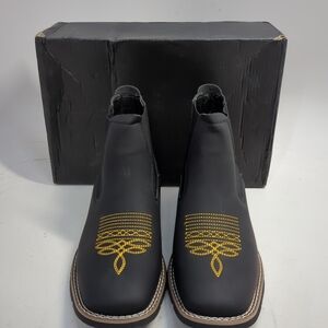 Men's Western Cowboy Square Toe Boots With Embriodery Size 41 Black